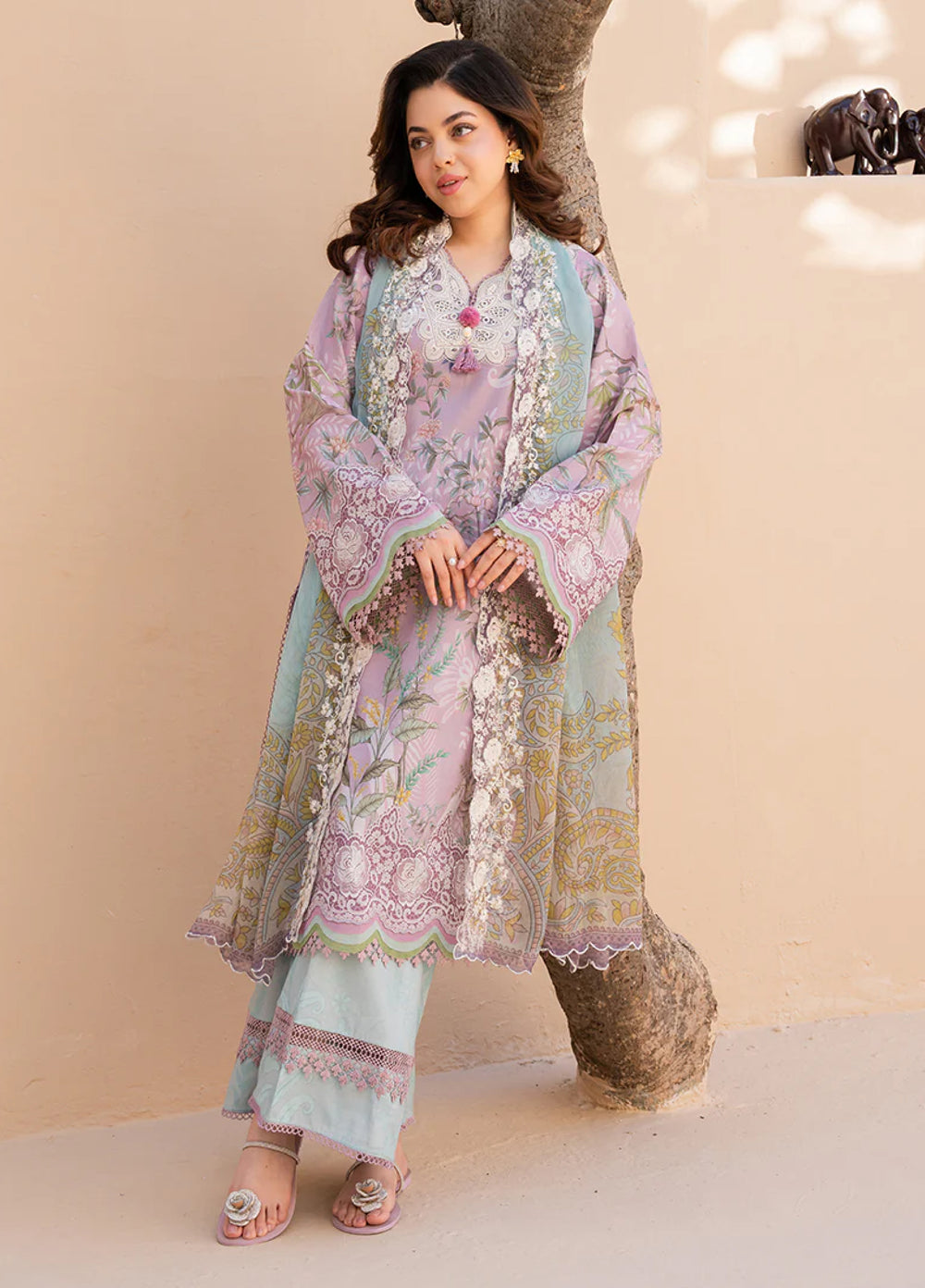 Summer in Bloom By Roheenaz Unstitched Printed Lawn 3 Piece Suit RN26USBL 34A Rose Veil - Festive Collection