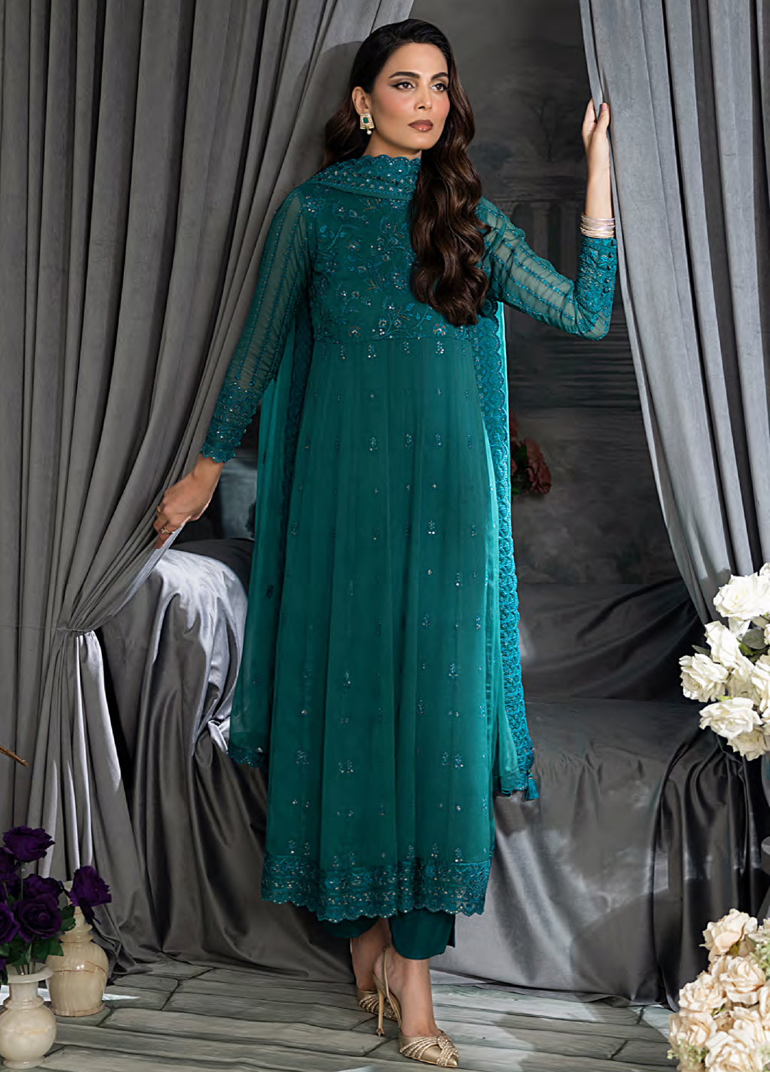 Elegance by Lakhany Unstitched Embroidered Chiffon Suits 4 Piece LSM25EC LG-IZ-0166 - Festive Collection