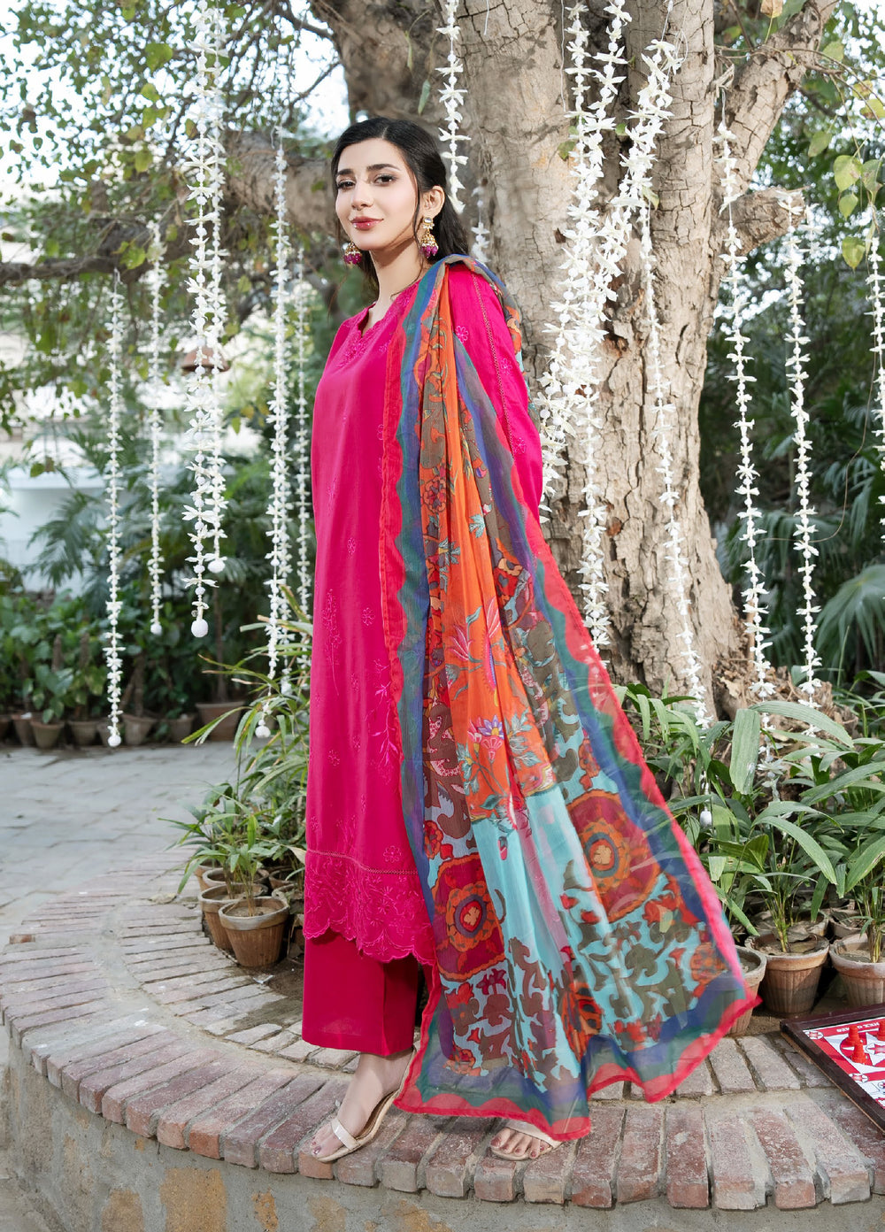 Dhaga Women RTW Embroidered Cotton 3 Piece DHG26PCN Petal pop - Eid Collection