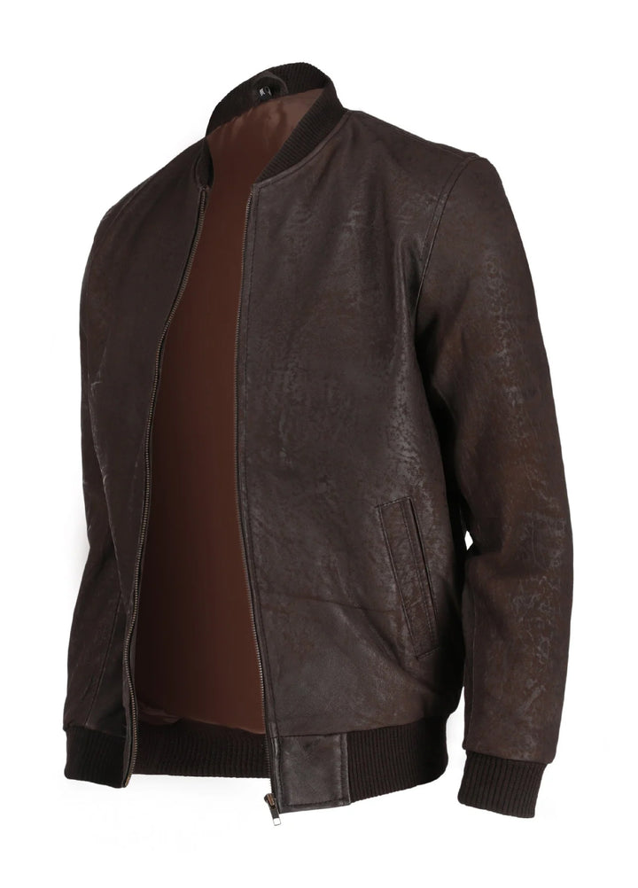 Jild Bomber Jacket Solids Mens Snuff Style Real Bomber Leather Jacket Brown Color - Winter Collection