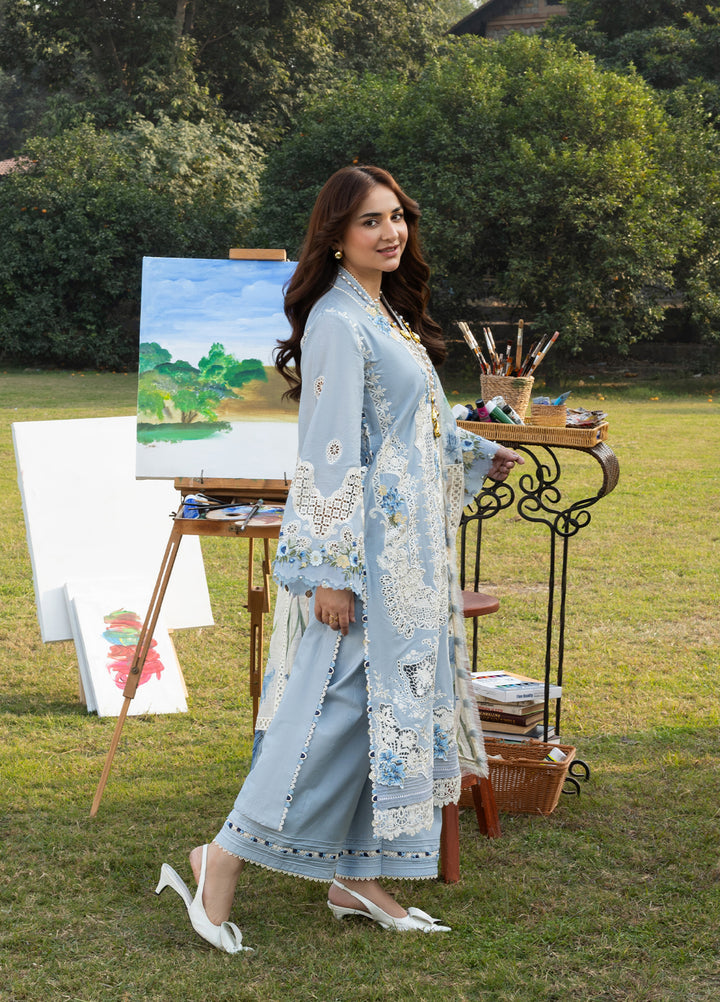 Elaf Premium Unstitched Embroidered Luxury Lawn 3 Piece Suit EL26UPL ELY-1B SERENITY - Summer Collection