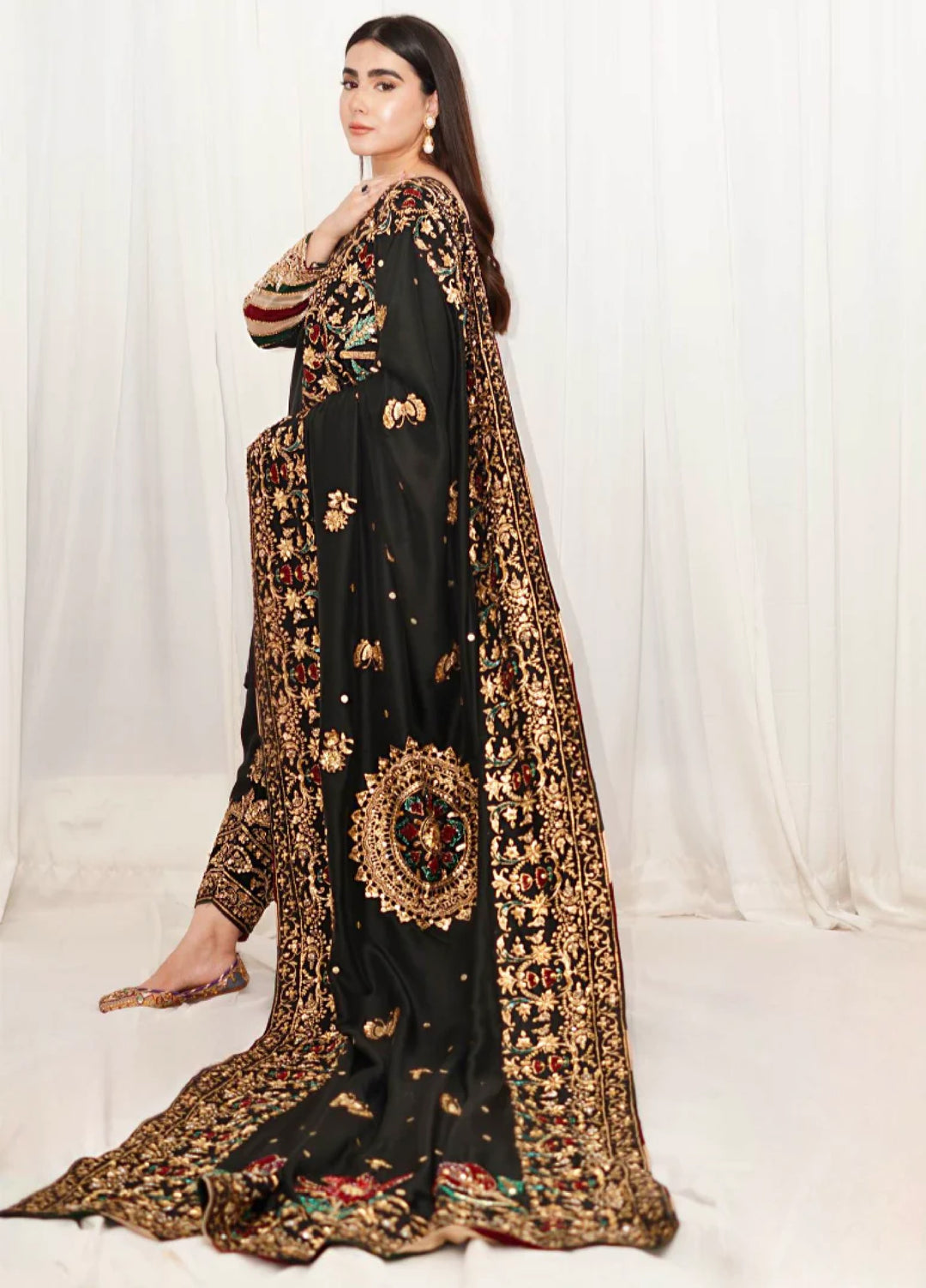 Luxe By Hues Atelier Women Pret 3 Piece Black Chaadar - Formals Collection