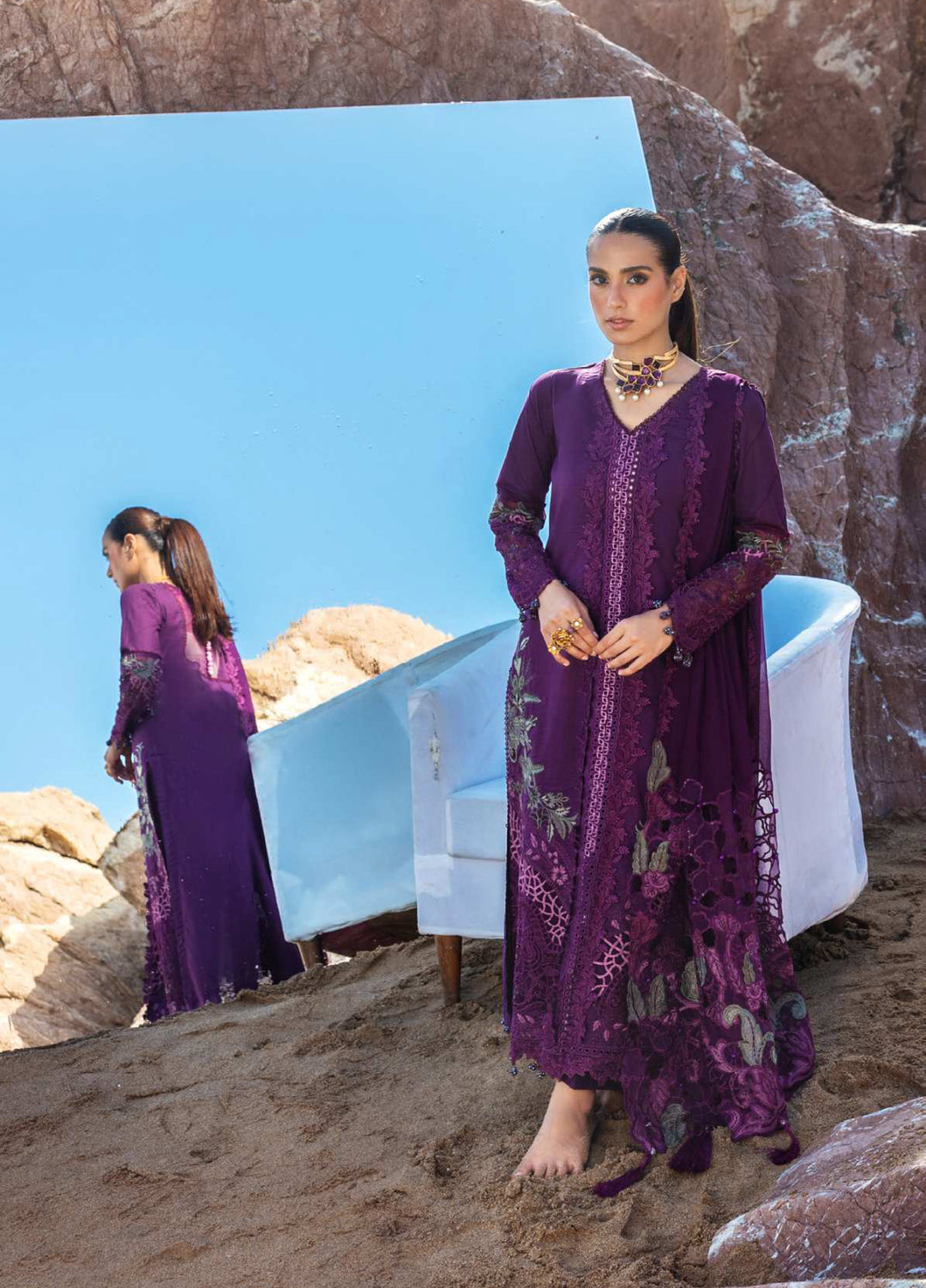 Mahiymaan by Al Zohaib Unstitched Embroidered Luxury Lawn 3 Piece Suit AZ26UM D-7 - Festive Collection