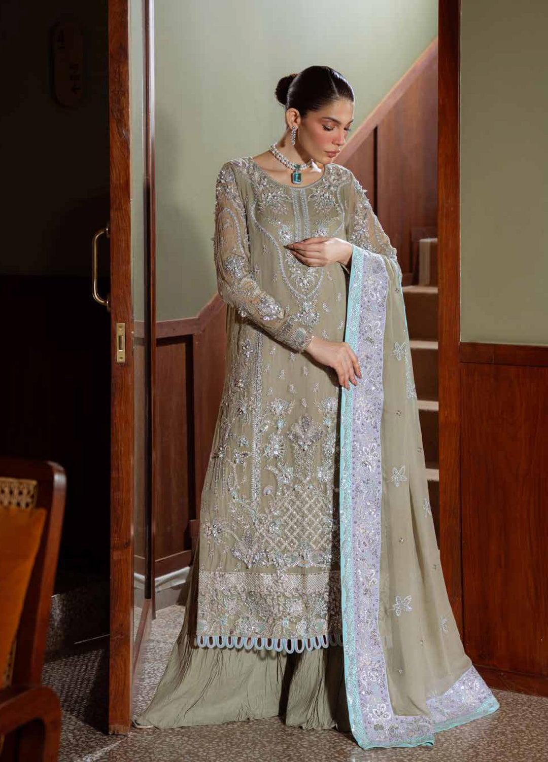 Elaya Luxury by Nureh Unstitched Chiffon Embroidered 3 Piece Suit NU26EL NEL-88 - Festive  Collection