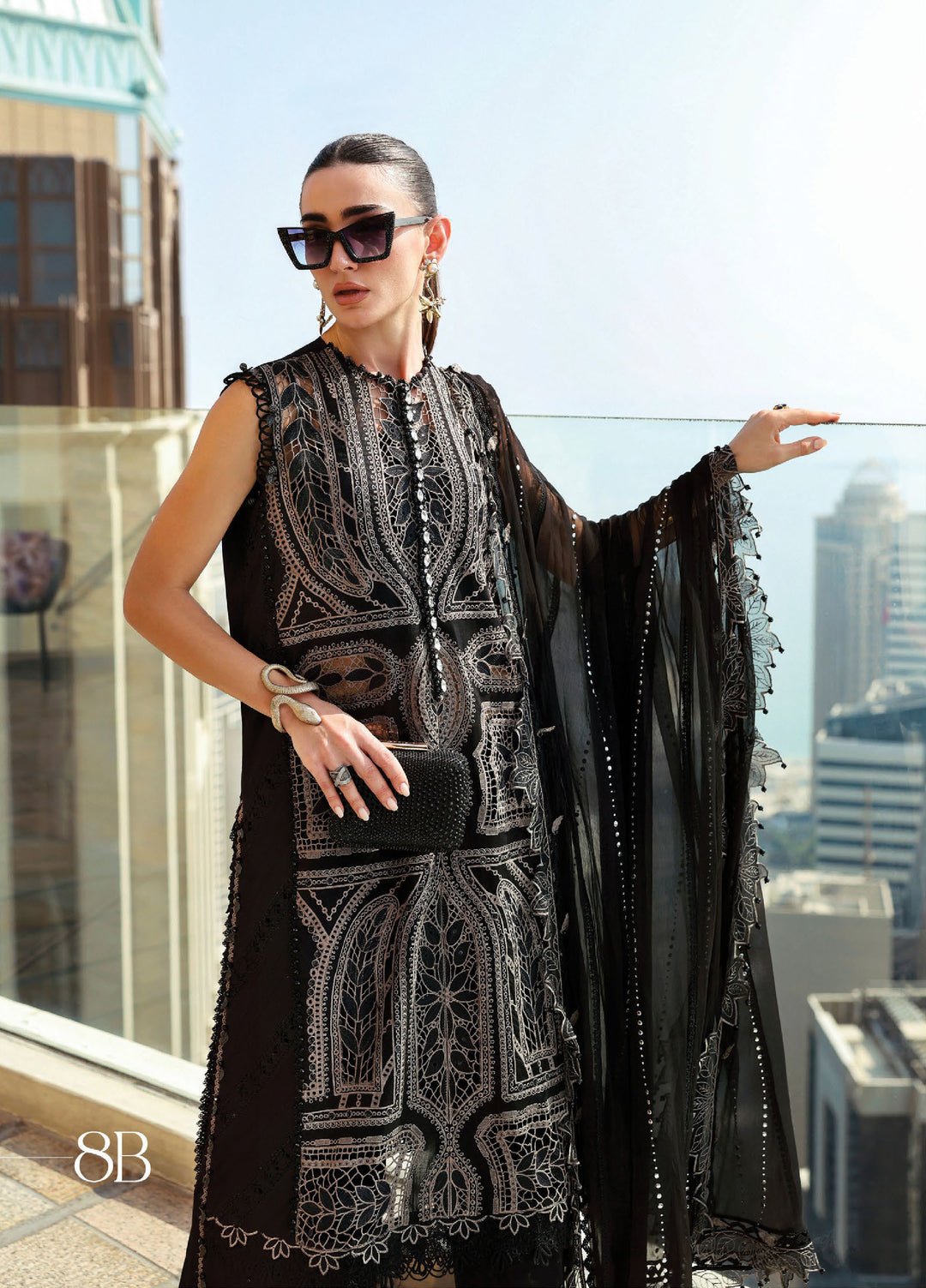 Maria B Unstitched Embroidered Luxury Lawn 3 Piece Suit MB26UEL 8B - Eid Collection