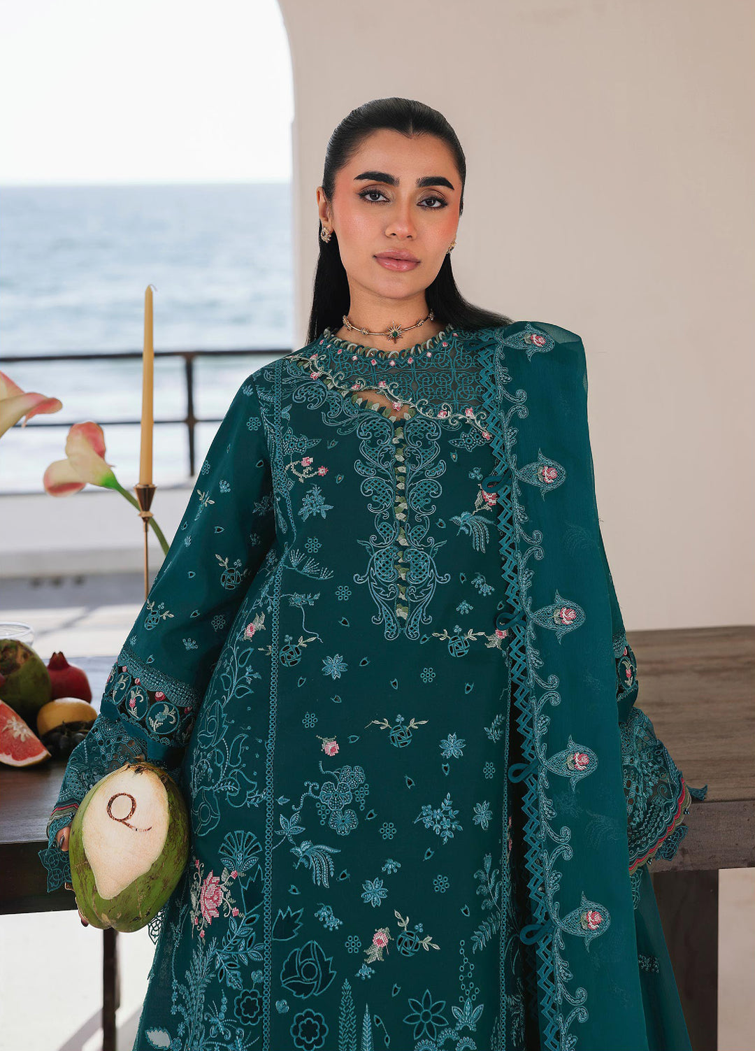 Sahil by Qalamkar Unstitched Embroidered Luxury Lawn 3 Pcs Suit QLK26US SA-04 Elif - Summer