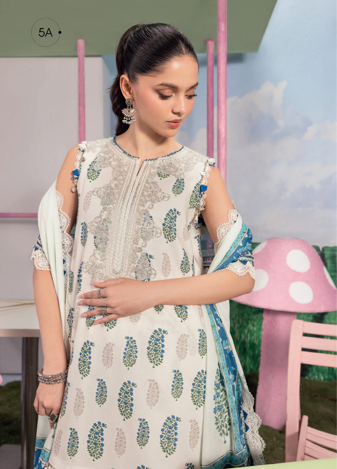 M Basics by Maria B Unstitched Embroidered Lawn 3 Piece Suit MB26UMB MB-CUSV13-5A - Summer Collection