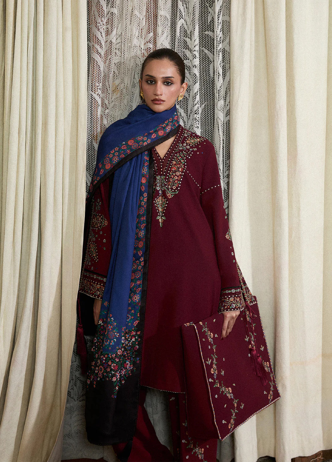 Jugnu by Hussain Rehar Unstitched Karandi Embroidered Suits 3 Piece HR25JW Rami - Winter Collection