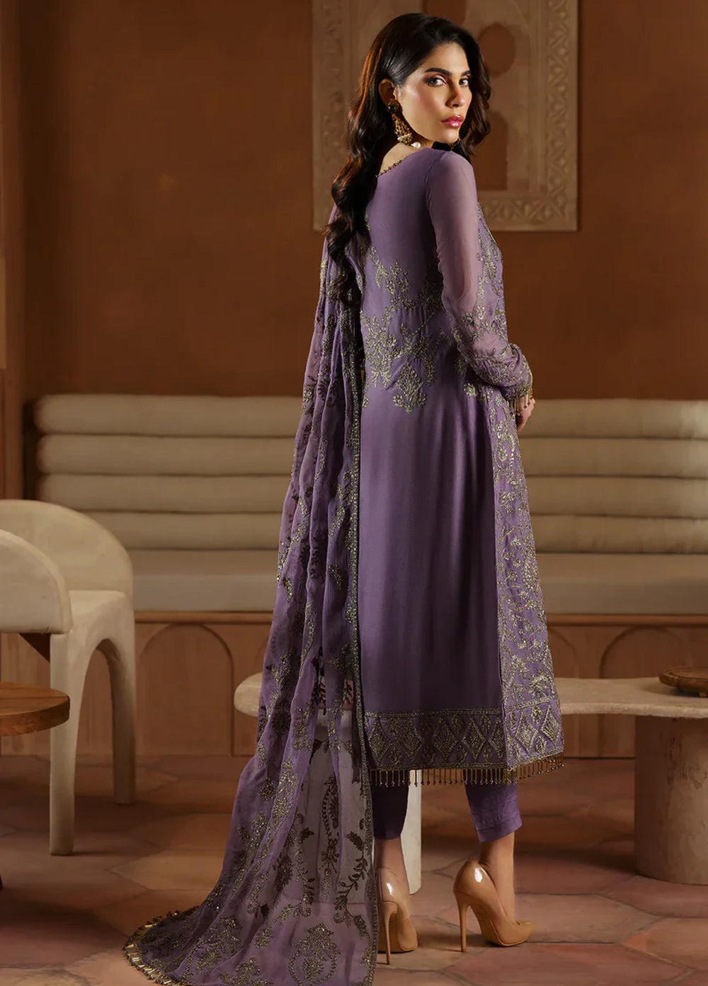 Zarif Women Unstitched Embroidered Chiffon 3 Piece Suit ZR26UFC ZFN 03 JAHAAN - Festive Collection