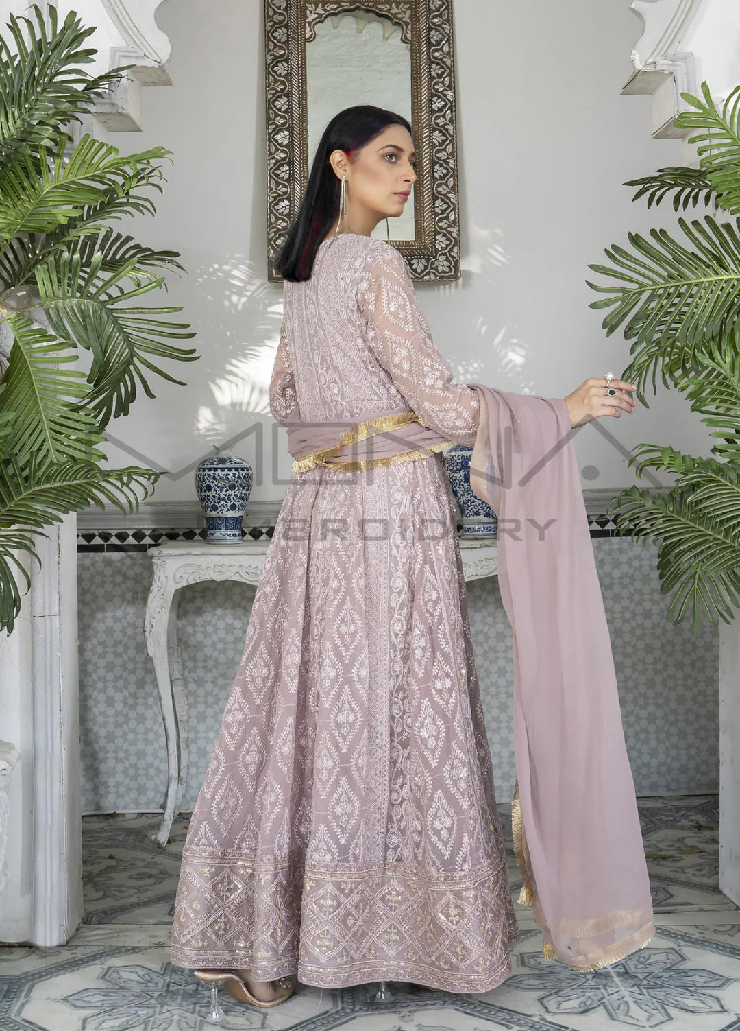 Mona Embroidery Pret Embroidered Chiffon 3 Piece Suit Melanie-Lilac