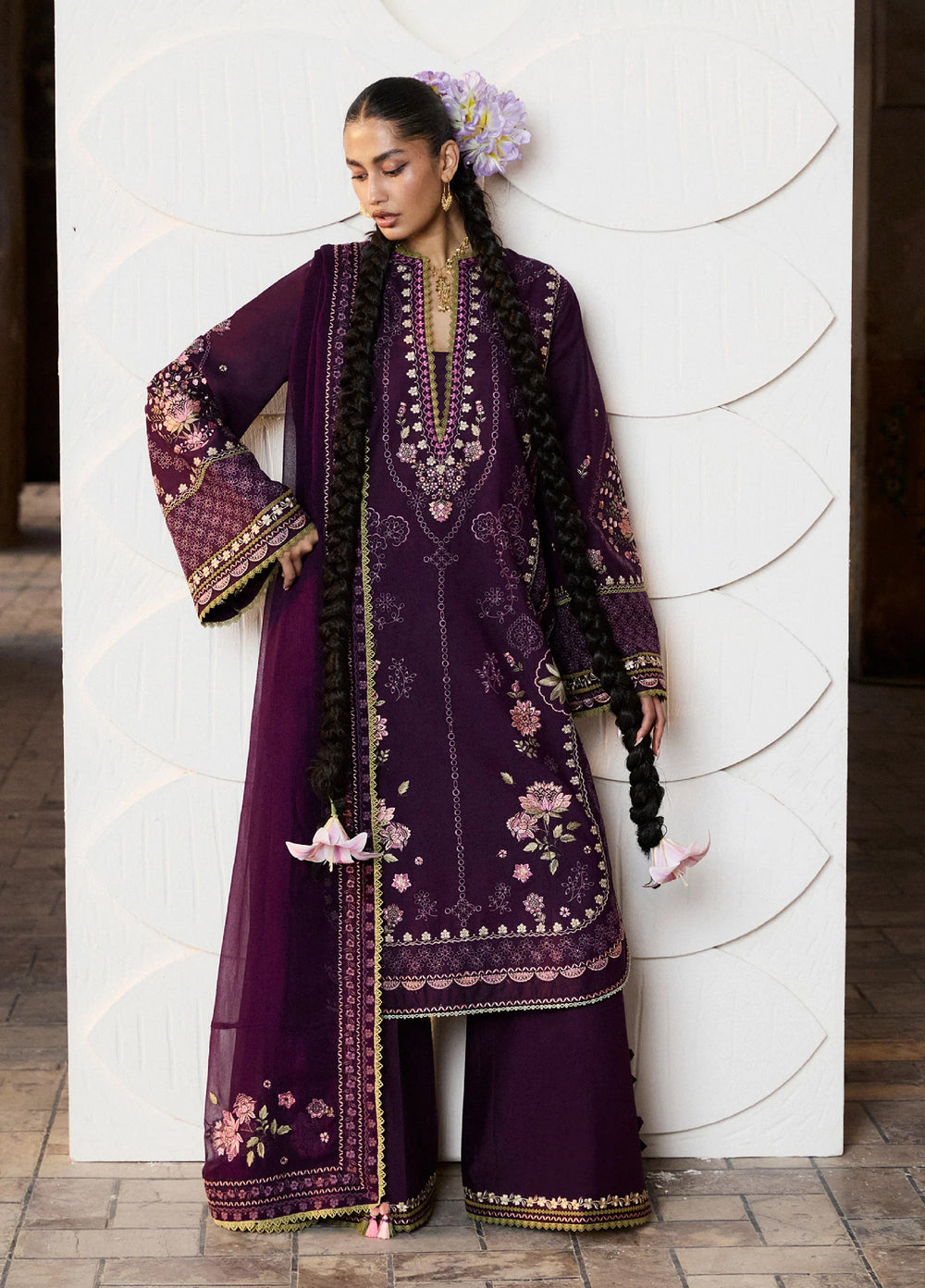 Zan by Hussain Rehar Unstitched Embroidered Lawn 3 Piece Suit HR26UZF Banafsh D-110 - Festive Collection