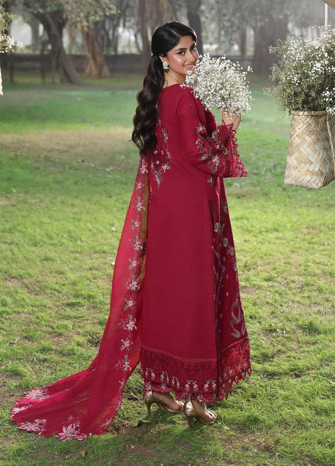 Tales of Petals by Sardinia Unstitched Embroidered Luxury Lawn 3 Pcs Suit SRD26UTP D-4 Floral Fuschia - Festive