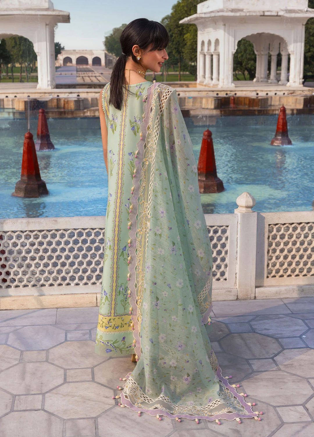 Flow by Crimson Unstitched Embroidered Lawn 3 Piece Suit CR26UFL D9 B-Seafoam - Festive Collection