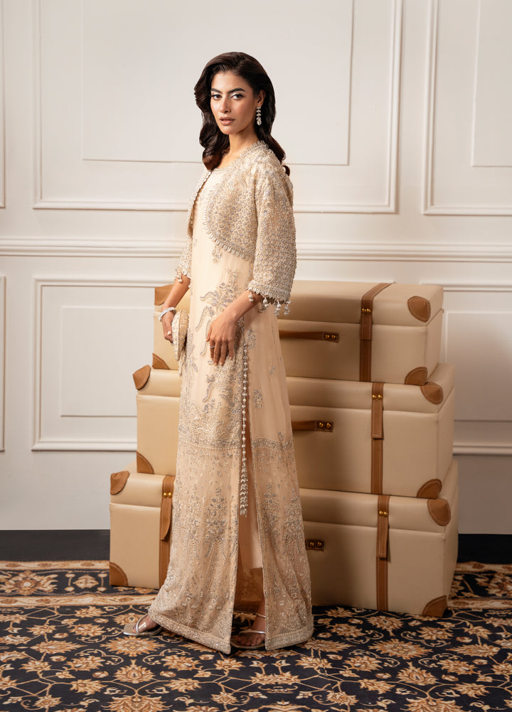 Check In by Zarizaa Embroidered Chiffon 3 Piece Suit ZZ26UCI CREME - Festive Collection