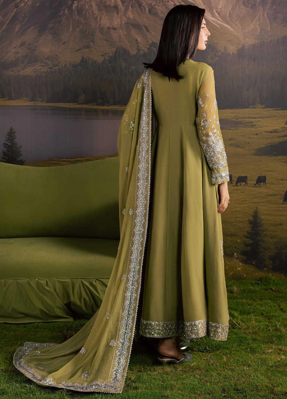 Divani by Daria Unstitched Embroidered Chiffon 4 Piece Suit DN26UD DA-119 2-GREEN - Festive Collection