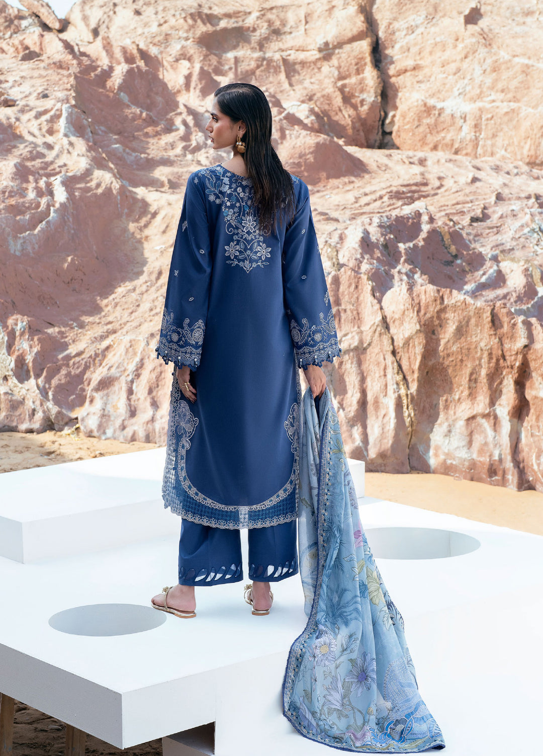 Florent Unstitched Embroidered Luxury Lawn 3 Piece Suit FL26UL FL-1B - Festive Collection