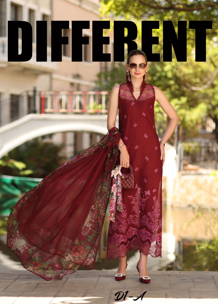 Noor by Saadia Asad Unstitched Embroidered Lawn 3 Piece Suit SA26UNE D-01A - Eid Collection