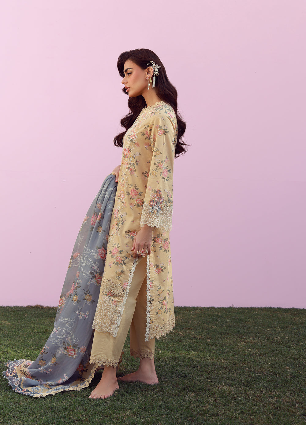 Mirha by Sahar Unstitched Embroidered Lawn 3 Piece Suit SS1-26-37 Rose Creme - Summer Collection