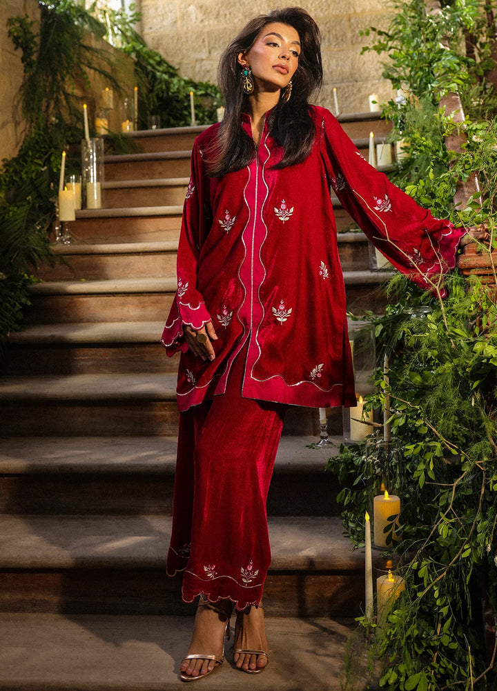 Elayra by Sahar Pret Velvet 2 Piece Embroidered Crimson Majesty - Festive Collection