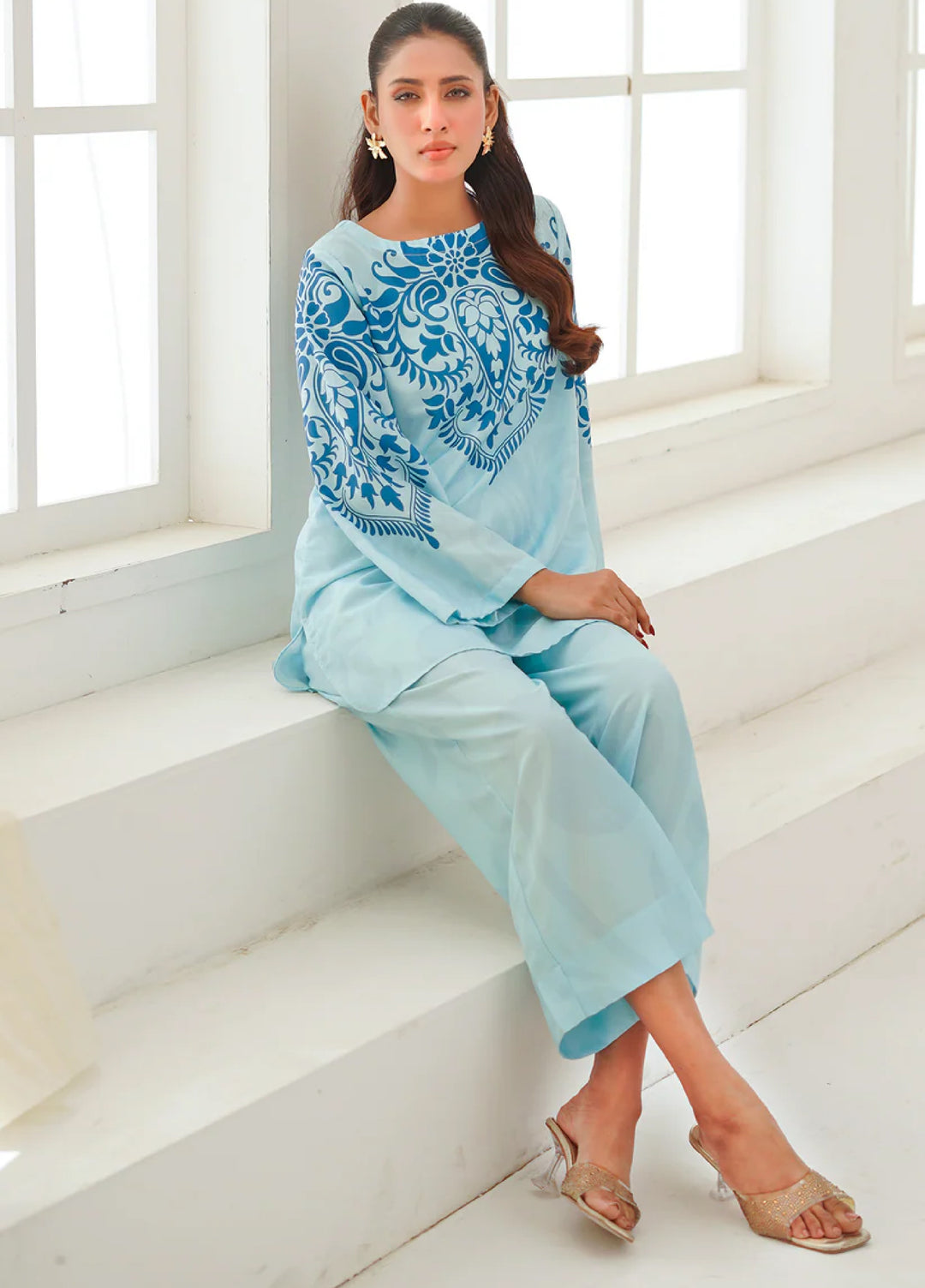 Nairah Women Pret Printed Arabic Lawn Suit NAH26PN Aqua Blue - Spring Collection