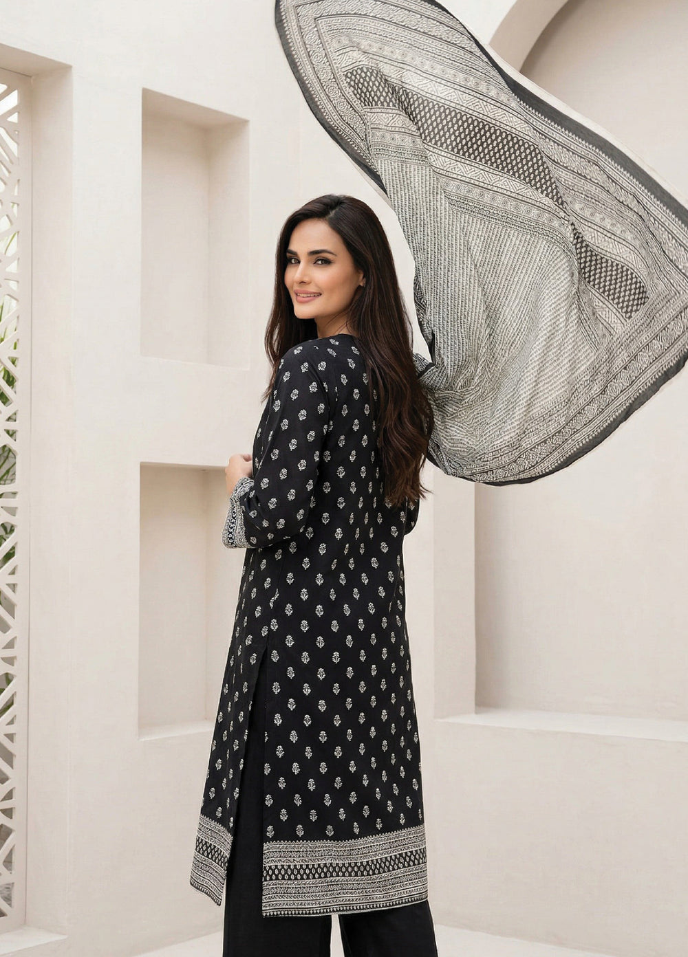 Black N White by Regalia Textiles Unstitched Printed Lawn 3 Piece Suit RG26ULBW D9 - Casual Collection