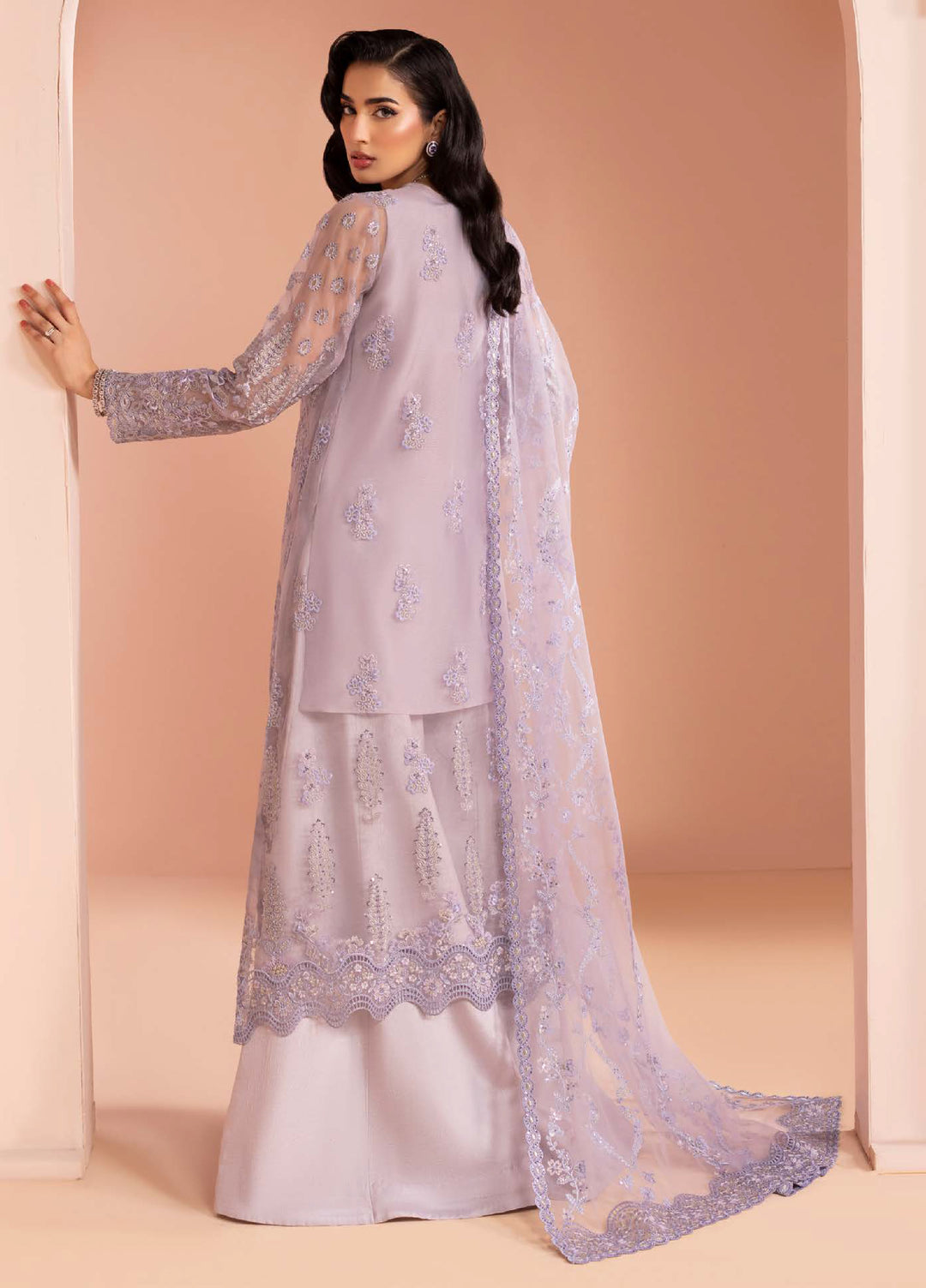Murawwat by Lavish Premium Unstitched Luxury Organza Embroidered 3 peice LV25MC M-10 Lavender Mist - Formals Collection