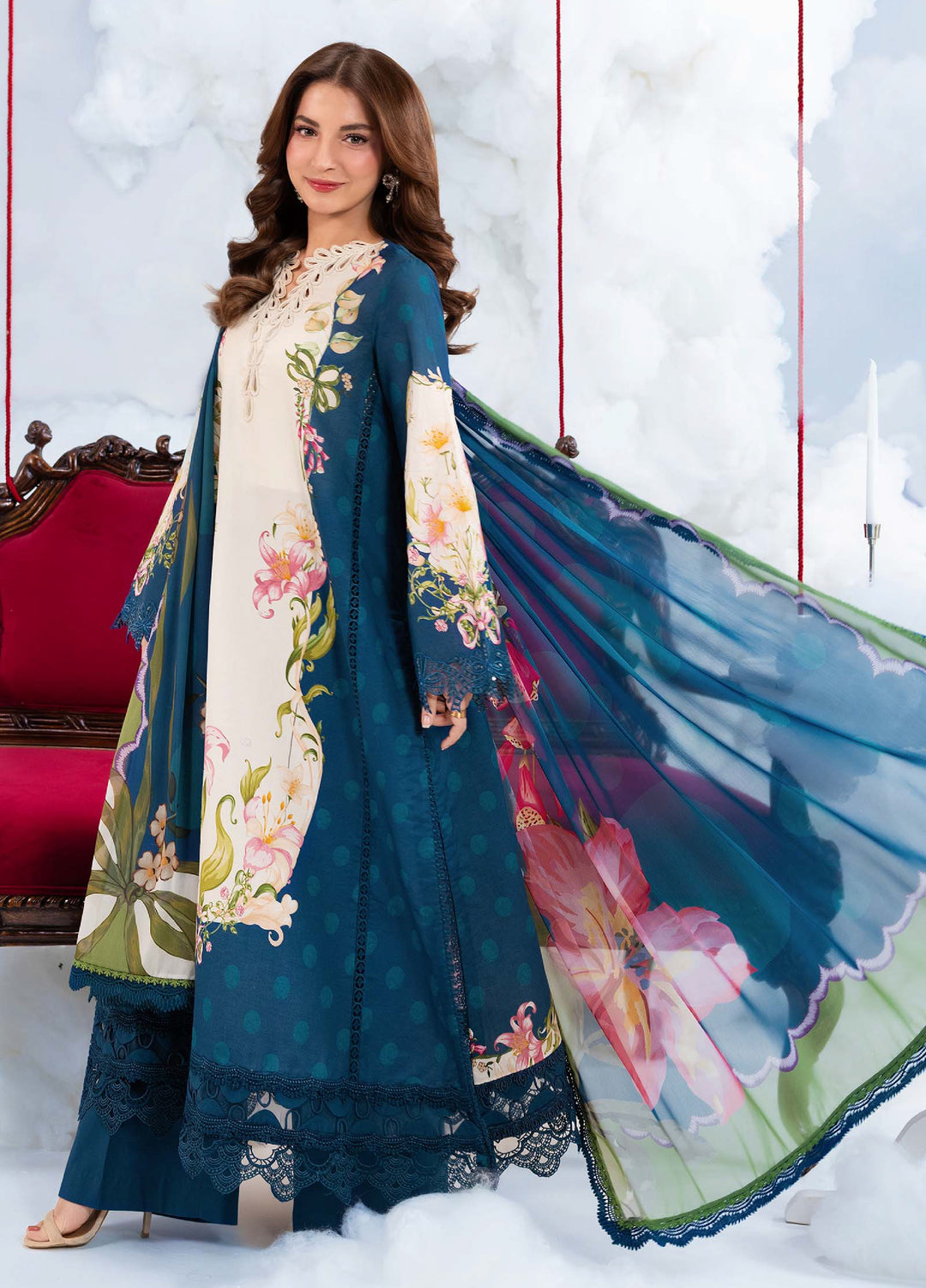 M Basics by Maria B Unstitched Embroidered Lawn 3 Piece Suit MB26SSEL MB-CUSV14-05B - Eid Collection