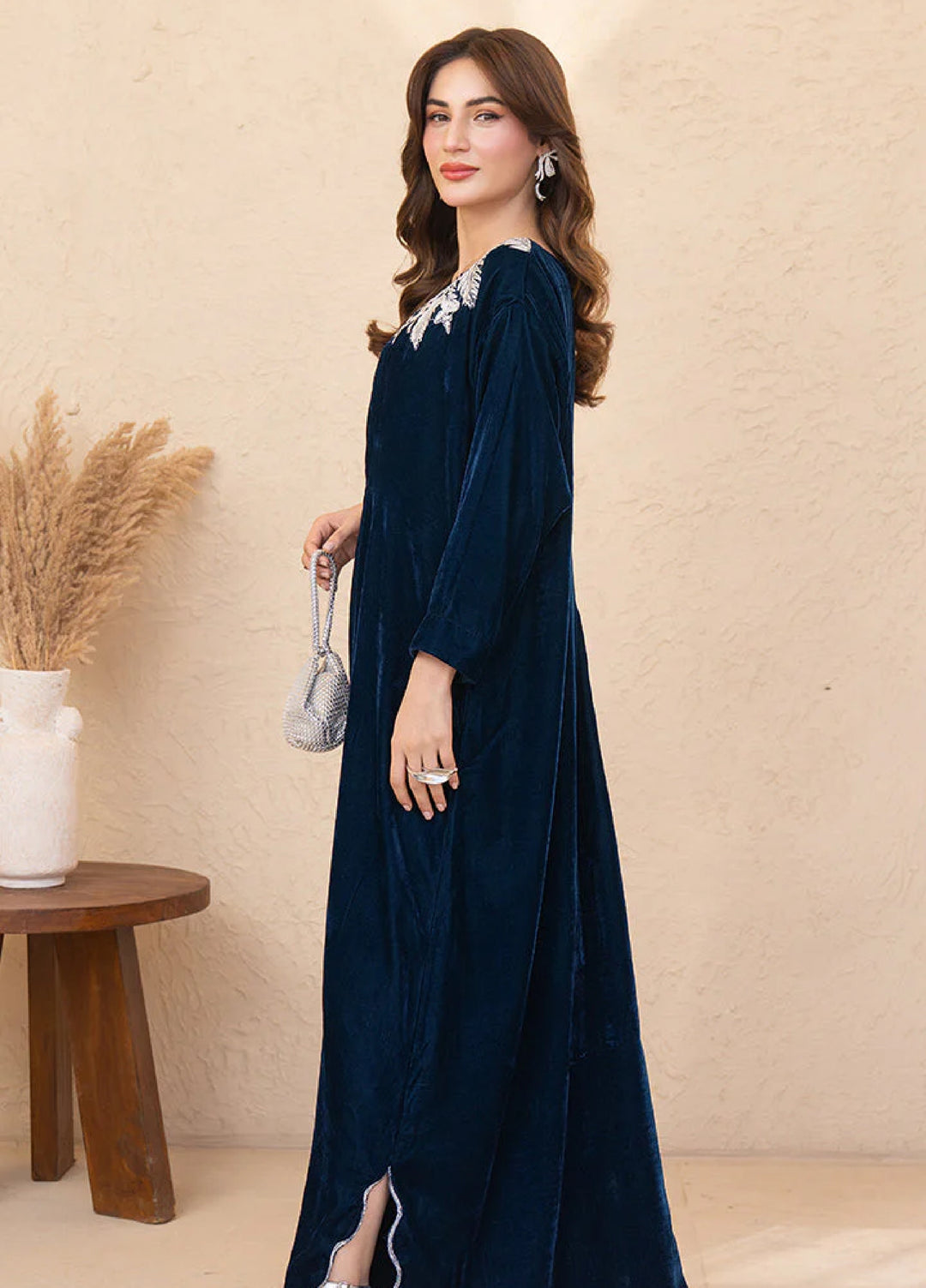 Winter Hues by Naayas Women Pret Embroidered Kaftaan Velvet Zinc Dream - Winter Collection