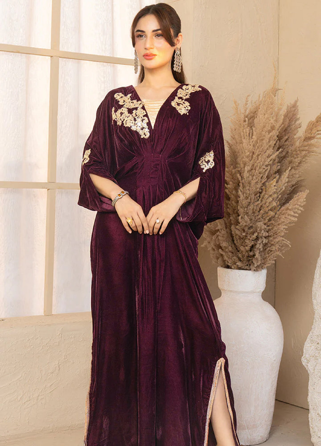 Winter Hues by Naayas Women Pret Embroidered Kaftaan Velvet Rosea - Winter Collection