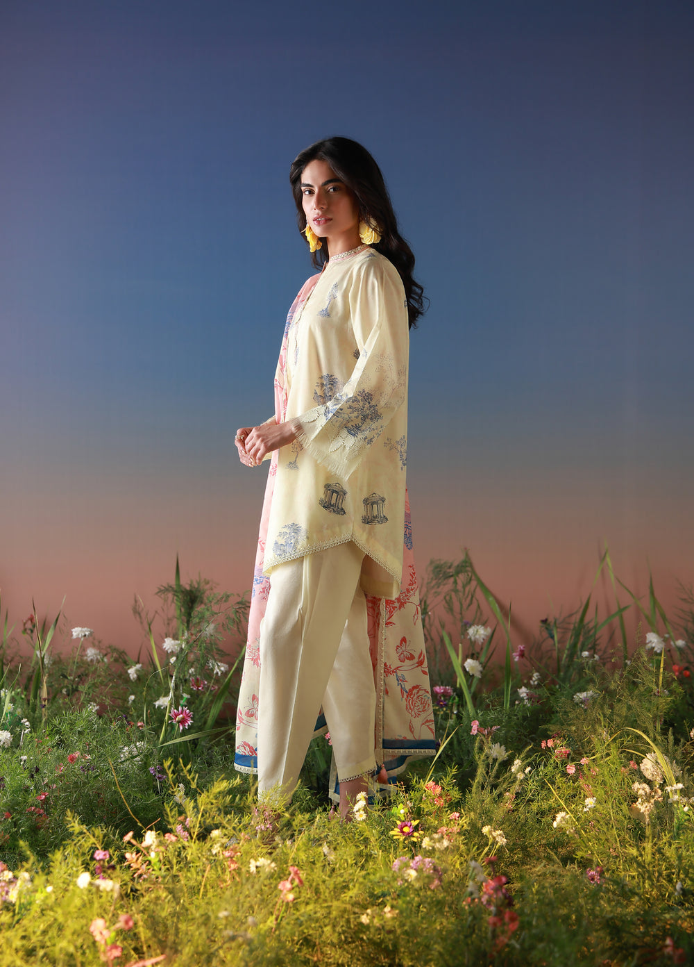Mirha by Sahar Unstitched Printed Lawn 3 Piece Suit SS1-26-15 Buttercream Botanica - Summer Collection