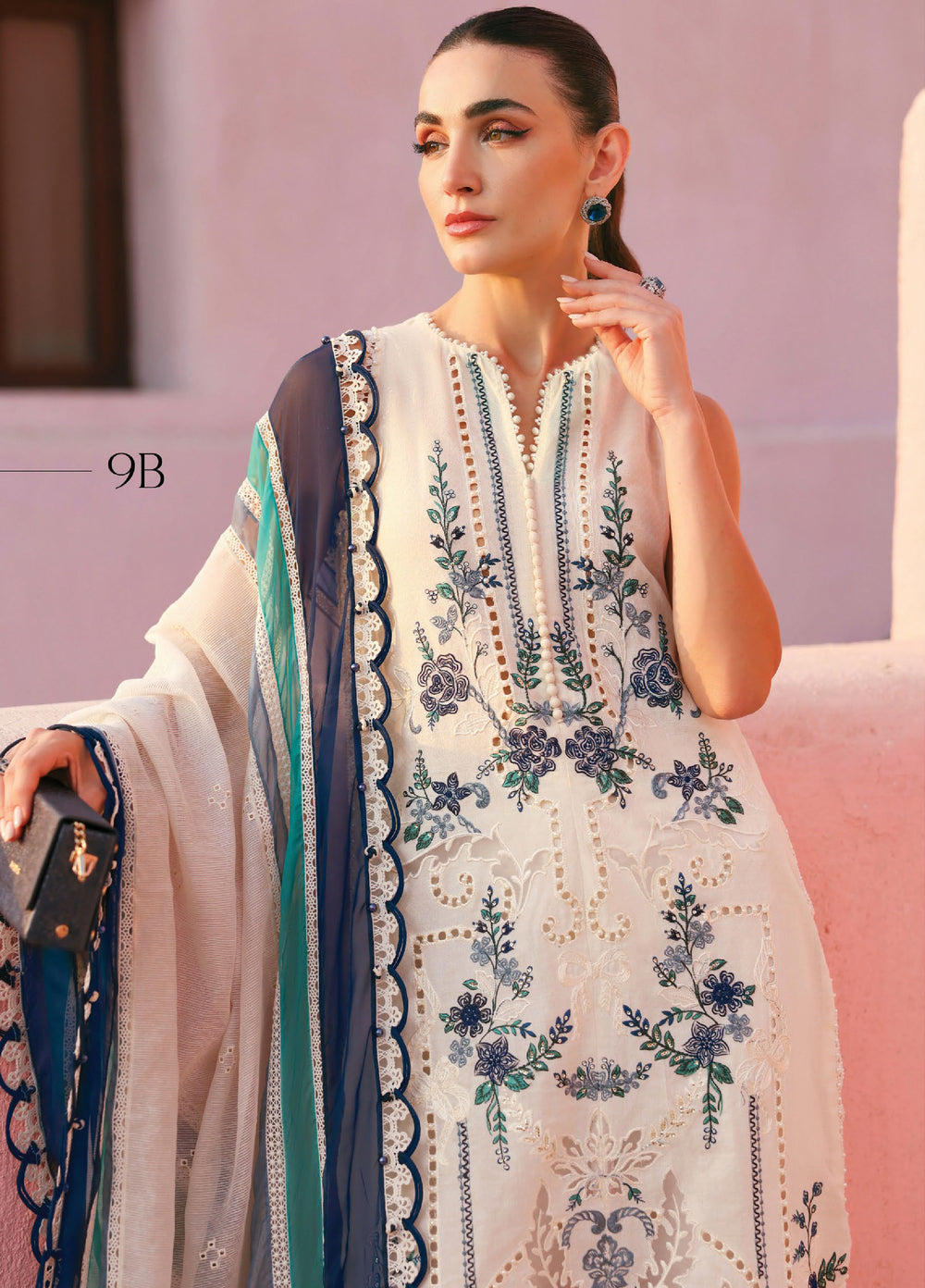 Maria B Unstitched Embroidered Luxury Lawn 3 Piece Suit MB26UEL 9B - Eid Collection