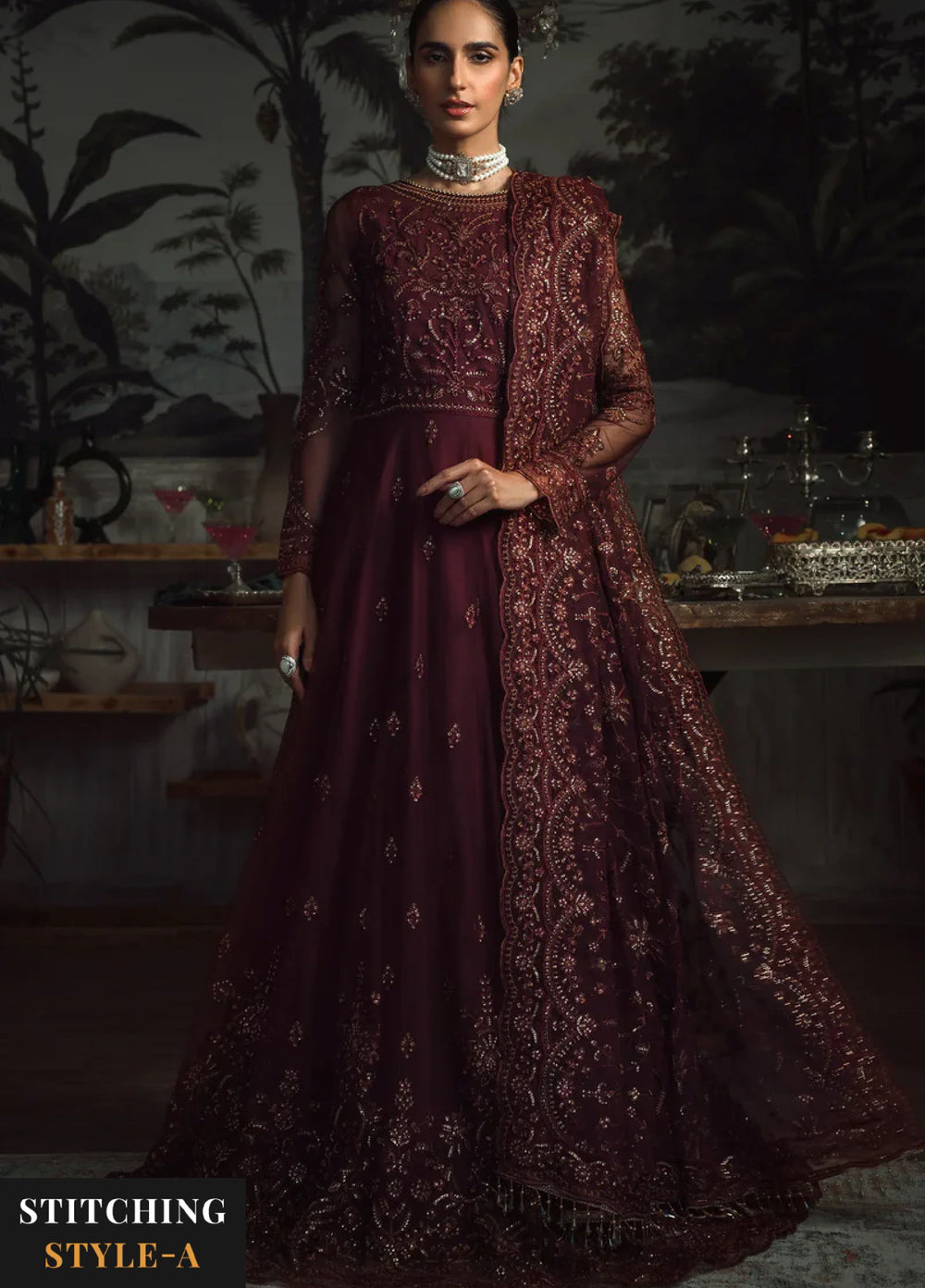 Zarif Women Unstitched Embroidered Net 3 Piece Suit ZR26UFC ZLR 06 CARMINE - Festive Collection