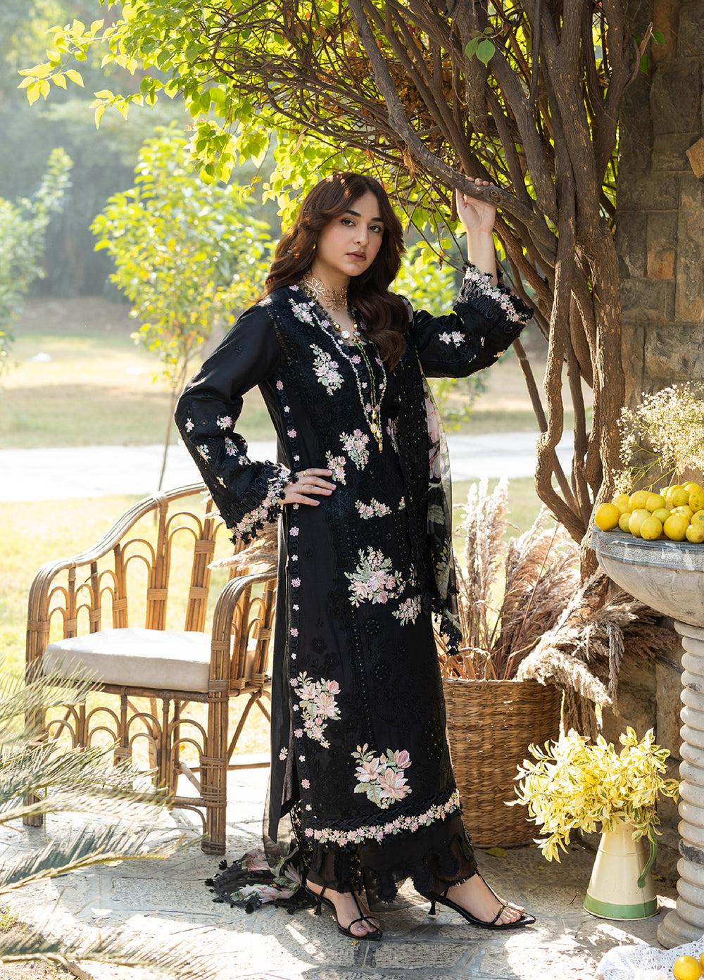 Elaf Premium Unstitched Embroidered Luxury Lawn 3 Piece Suit EL26UPL ELY-2B MIDNIGHT BLOSSOM - Summer Collection