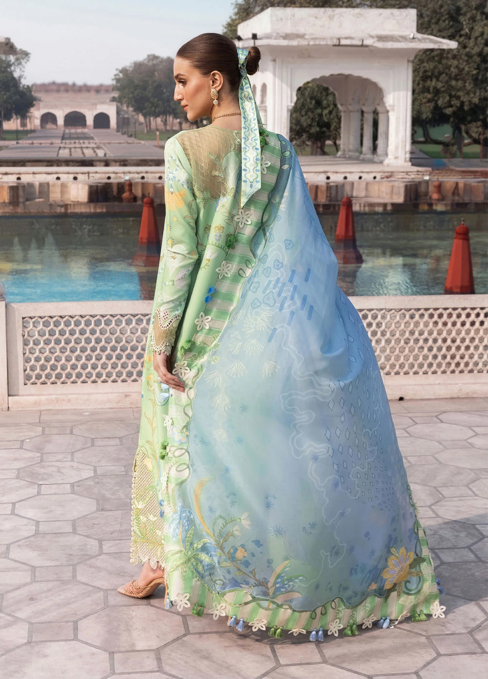 Flow by Crimson Unstitched Embroidered Lawn 3 Piece Suit CR26UFL D6 B-Apple Green - Festive Collection