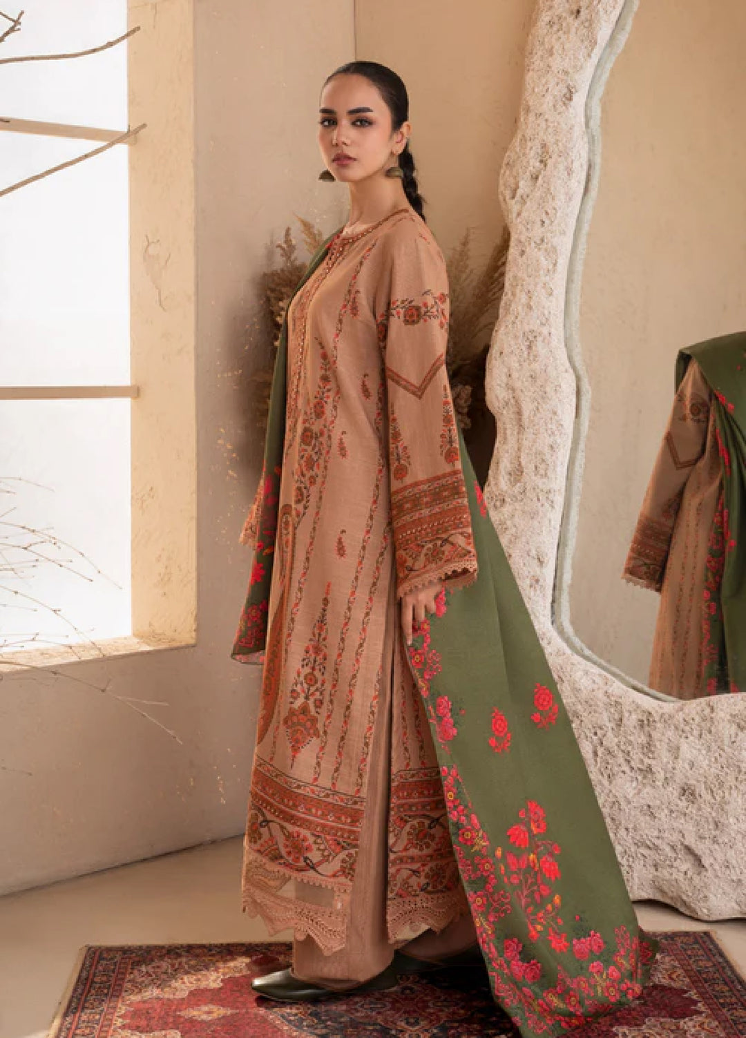 Jugnu by Chandan Nagri Women Pret Embroidered Khaddar 3 Piece Suit Mehru - Winter Collection