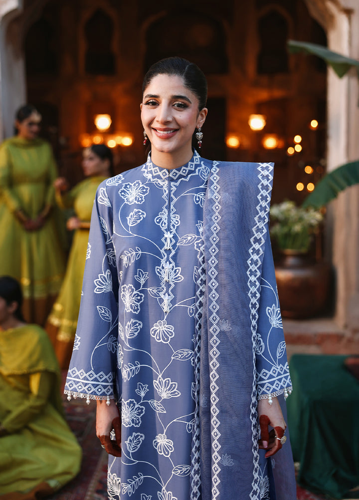 Cross Stitch Unstitched Embroidered Premium Lawn 3 Piece Suit CS26UCPL D3 ETHNIC BLUE - Eid Collection