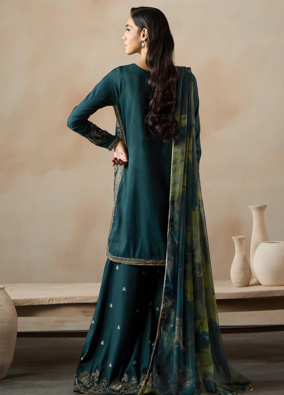 Zarif Women RTW Embroidered Raw Silk 3 Piece Suit ZR26UCR ZRF - EMC -28 - Eid Collection