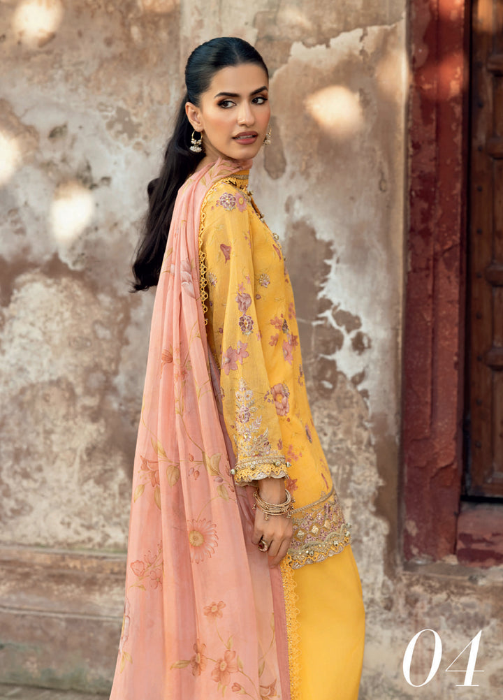 M basics by Maria B Unstitched Organza Embroidered Suits 3 Piece MB25WF D-804 Yellow - Winter Collection
