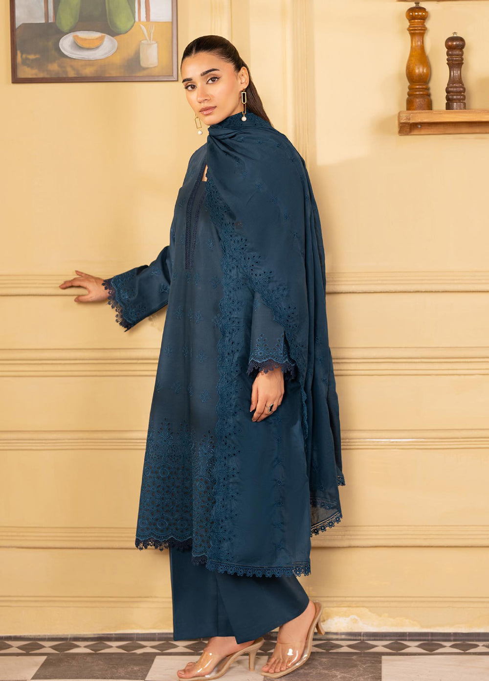 Raha by Rajbari Unstitched Premium Chikankai Embroidered Lawn 3 Piece Suit RB26UCRL D-4 - Summer Collection