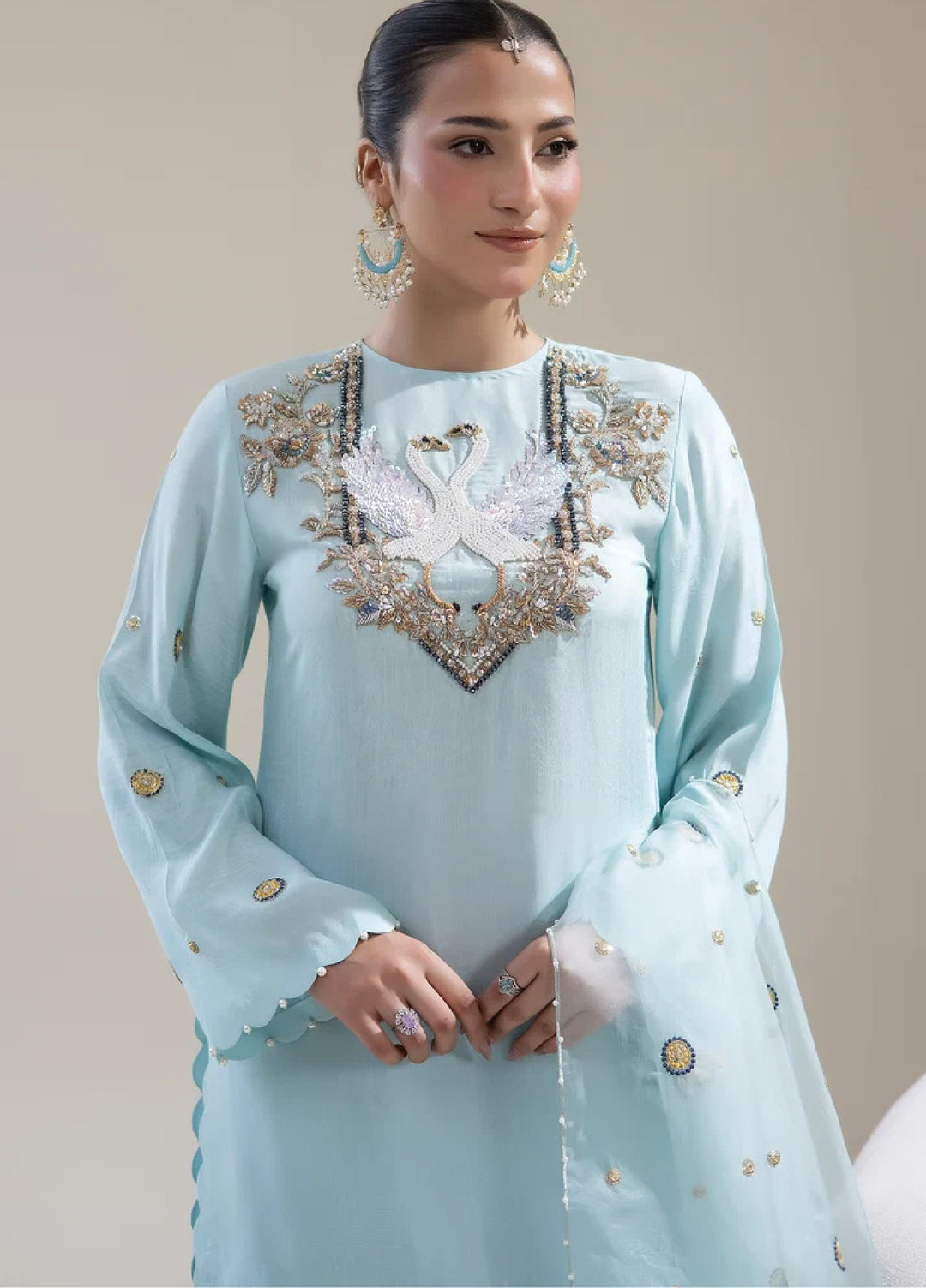 Alee Malic RTW Hand Work Raw Silk 3 Piece Suit Cygnus Blue - Wedding Collection