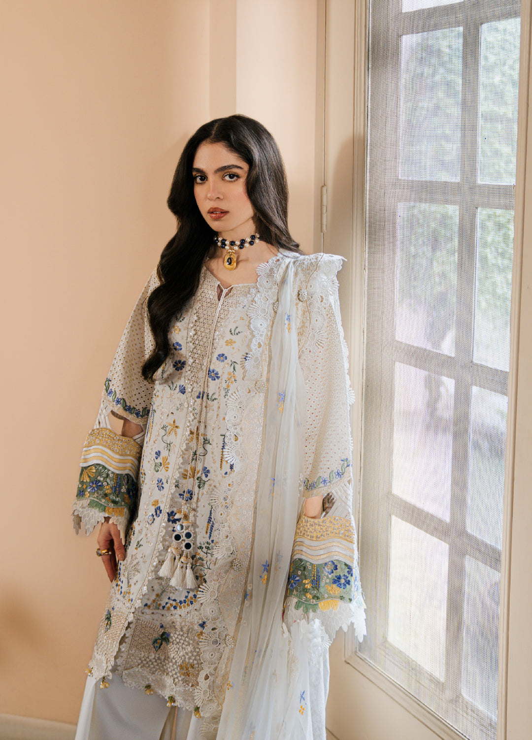 Camelia by Sundas Ahad Unstitched Embroidered Luxury Lawn 3 Piece Suit SNA26UC EL-08 Off White - Festive Collection