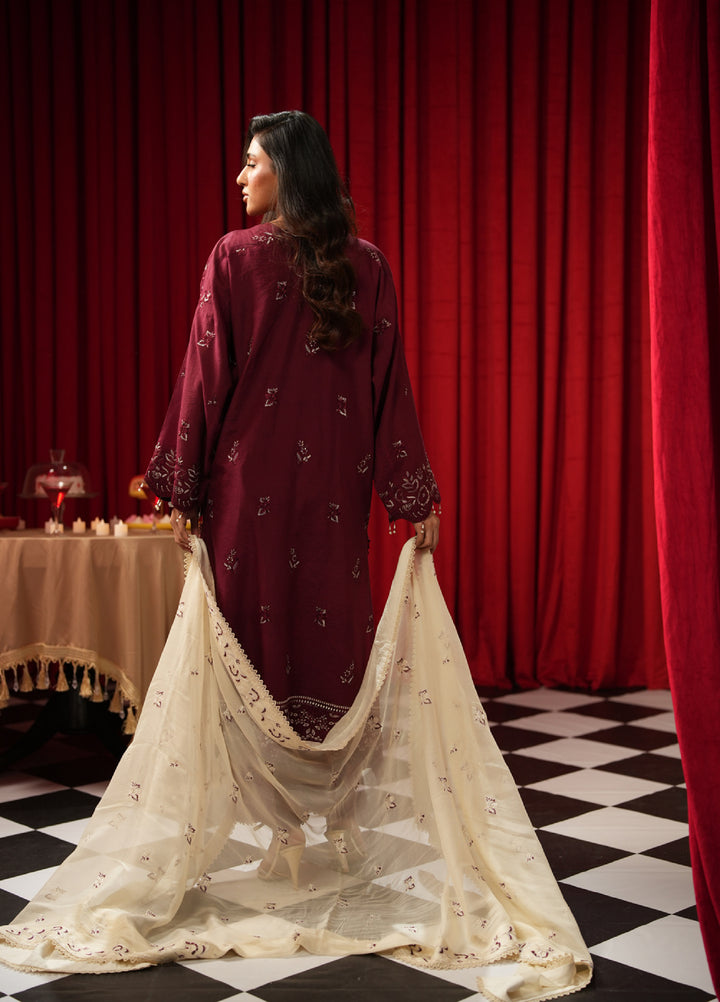 Freesia by Zouj Unstitched Embroidered Cotton 3 Piece Suit ZJ26UFC ROYAL BURGUNDY ZCS-00018 - Festive Collection