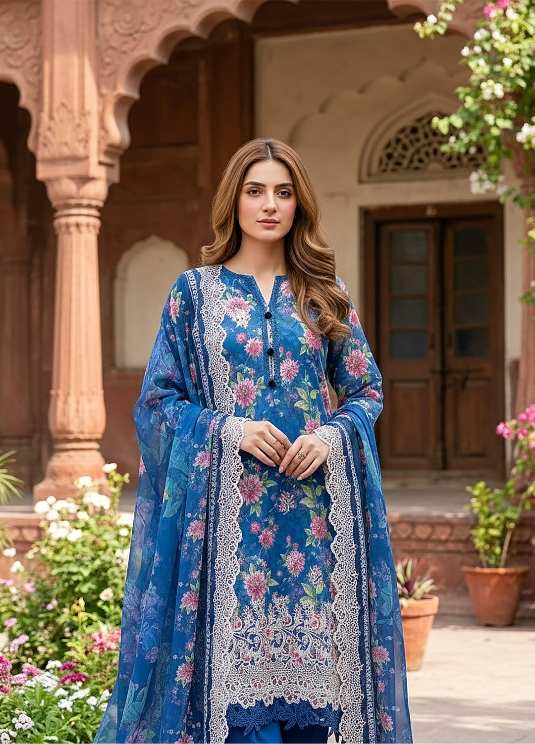 Lakhany Summer Essentials Embroidered Unstitched Lawn 3 Piece Suit LSM26USE LG-RL-0368 - Ramadan Collection