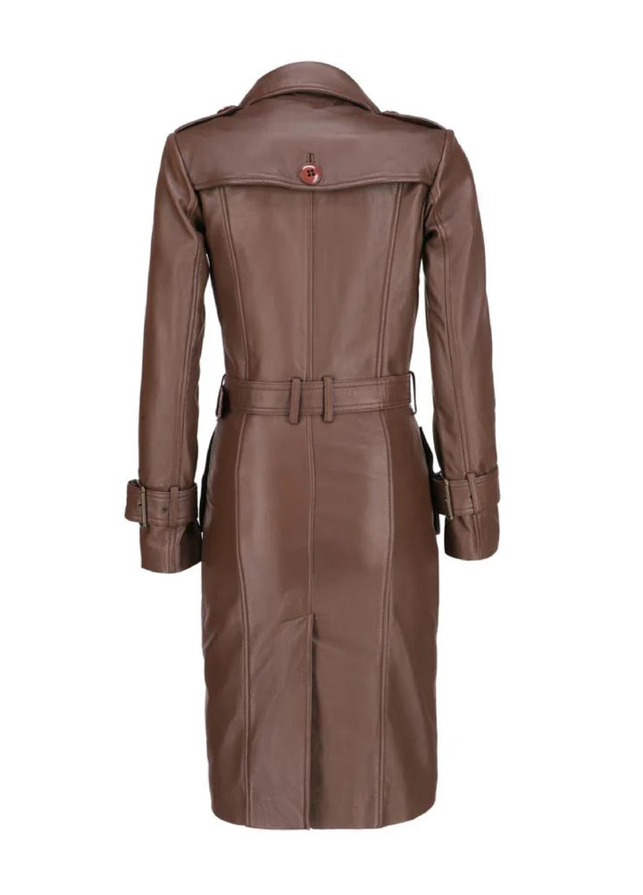 Jild Bomber Jacket Solids Womens Leather Long Coat Brown - Winter Collection