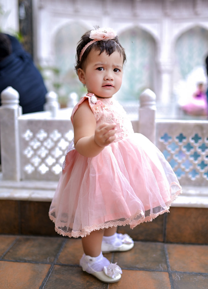 Andaz e Jahan by Qurratulain Saqib Pret kids Bareeze Net 1 Piece Embroidered Baby Frock - Wedding Collection