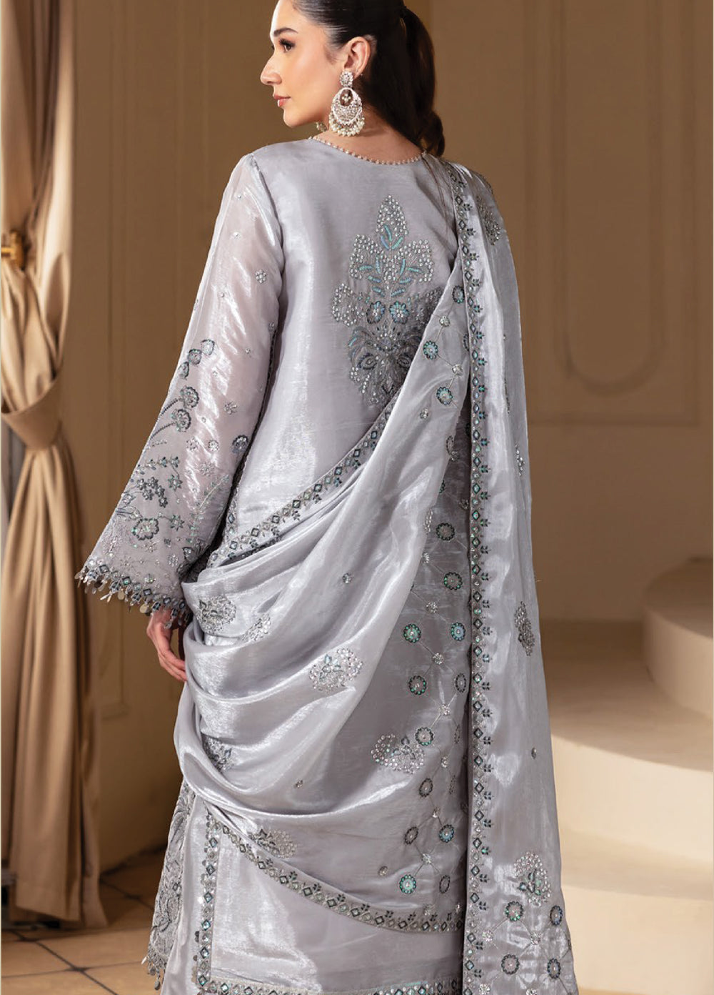Aaina by Alizeh Unstitched Embroidered Sheesha Silk 3 Piece Suit AF26UASS D-10 SAFIRA - Festive Collection