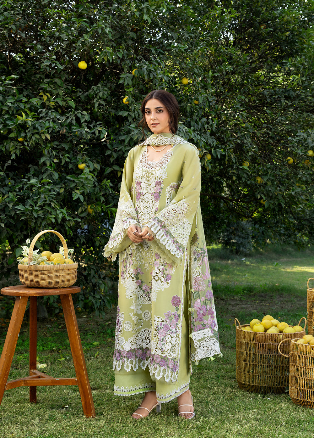 Elaf Premium Unstitched Embroidered Luxury Lawn 3 Piece Suit EL26UPL ELY-8 PISTACHIA - Summer Collection