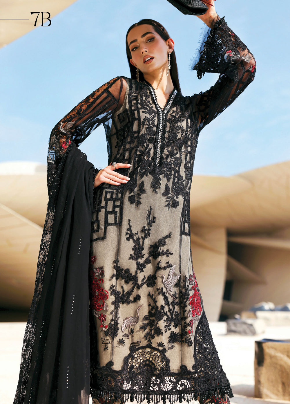 Maria B Unstitched Embroidered Luxury Lawn 3 Piece Suit MB26UEL 7B - Eid Collection