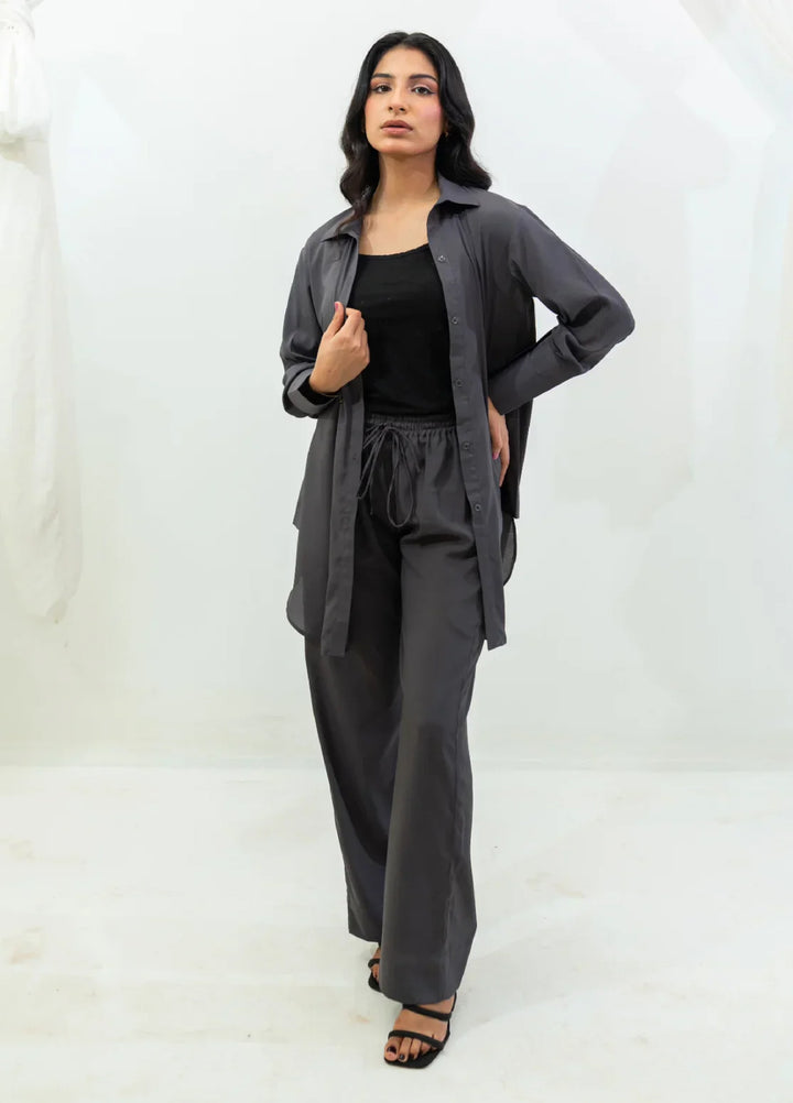 Zauk Pret Wrinkle Free Crepe 2 Piece Solids Charcoal Gray - Casual Collection