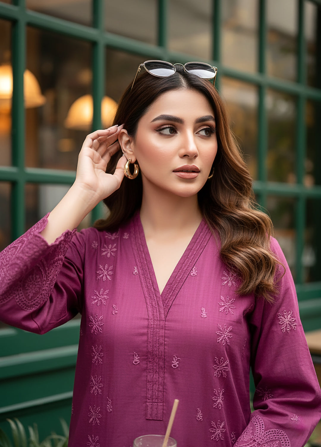 Lakhany Women Pret Embroidered Cambric Shirt Plum - Winter Collection